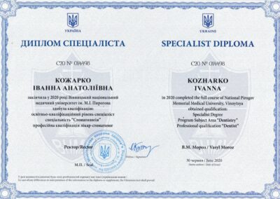 Certyfikat - dr Ivanna Kozharko